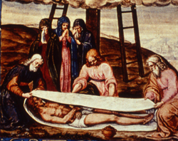 Традиционное использование погребального полотна в древней Иудее (акварель XVII века)